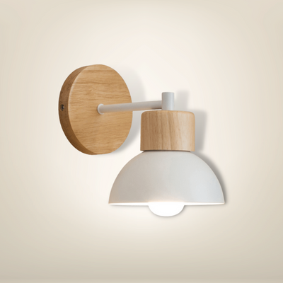 Lampe de chevet classique blanche + bois bois clair